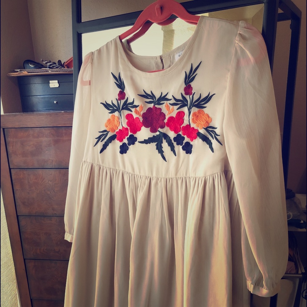 Embroidered babydoll mini dress